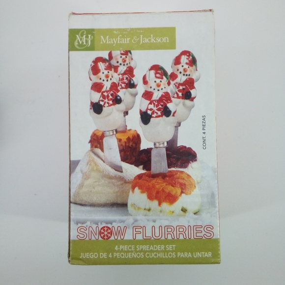 In Box Snowmen Snowman 4 Piece Spreader Set Mayfair & Jackson Snow Flurries - Picture 2 of 9